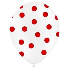 Hvide balloner med røde prikker - 6 balloner - Balloner med prikker