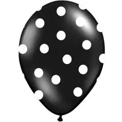 Sorte balloner med hvide prikker - 6 stk. - Balloner med prikker