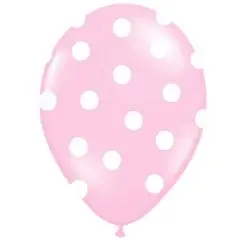 Rosa balloner med hvide prikker - 6 stk. - Balloner med prikker