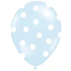 Himmelblå BALLONER MED HVIDE PRIKKER - 6 STK. - Balloner med prikker