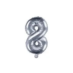 MINI BALLONTAL - SØLV 8 (IKKE TIL HELIUM) 35 CM. - Små sølv folietal (kun til luft)
