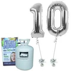 Tal balloner i sølv "10" med helium - Talballoner med helium