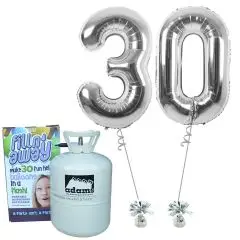 Tal balloner i sølv "30" med helium - Talballoner med helium