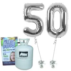 Tal balloner i sølv "50" med helium - Talballoner med helium