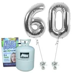 Tal balloner i sølv "60" med helium - Talballoner med helium