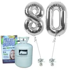 Tal balloner i sølv "80" med helium - Talballoner med helium