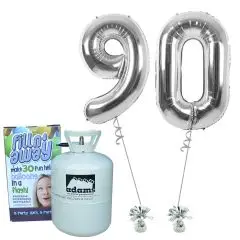Tal balloner i sølv "90" med helium - Talballoner med helium