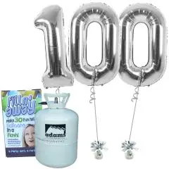 Tal balloner i sølv "100" med helium - Talballoner med helium
