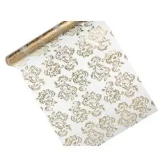 Bordløber med guld mønster 0.36 x 9m - Bordløber med print