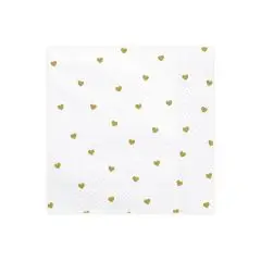 Hvide servietter med guld hjerter - 20 stk. - Hvid
