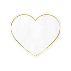 Hjerte servietter med guld kant - 20 stk. - Hvid