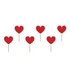 Hjerte kagepynt - 6 stk. - Cupcake tilbehør