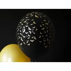 SORTE BALLONER MED GULD FLAGERMUS - 6 STK. - Halloween-balloner