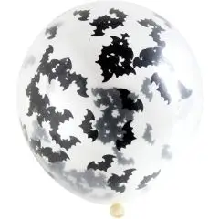 Balloner med flagermus konfetti - 4 stk. - 30 cm - Halloween-balloner