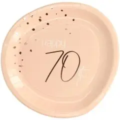 Lush Blush Pink paptallerkener med "Happy 70th" motiv - 8 stk. - 23 cm. - Outlet