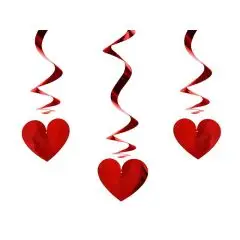 SWIRLS MED RØDE HJERTER - 3 STK. - Rød student pynt