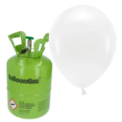 HELIUM OG 30 HVIDE BALLONER - Helium til balloner og heliumsæt