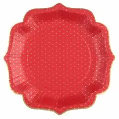 Paptallerken - rød med prikker - 10 stk. - Rød student pynt