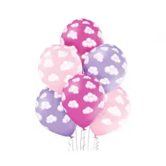 BALLONER MED SKYER - LILLA/PINK - 6 STK. - Balloner med prikker