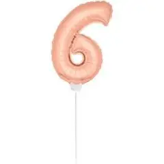 Folie ballon på pind - Rosegold 6 tal - 36 cm - Guldrose folietal