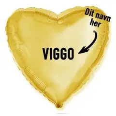 BALLON MED NAVN - GULD HJERTE - 45 CM. - Balloner med navn