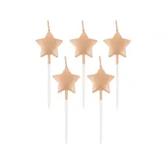 Rose gold metallic stjerner - Kagelys - 5 stk. - Cupcake tilbehør