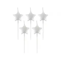 Sølv metallic stjerner - Kagelys - 5 stk. - Fødselsdag