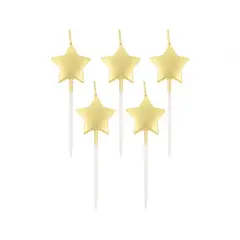 Guld metallic stjerner - Kagelys - 5 stk. - Guld-tema