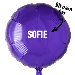 Ballon med navn - Lilla Rund - 45 cm. - Balloner med tryk