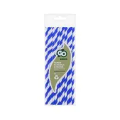 Blå & hvide sugerør 12 stk. - Papirsugerør