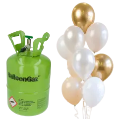 Helium og 30 Hvid metal mix balloner - Helium til balloner og heliumsæt