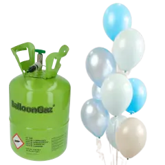 Helium og 30 Lyseblå mix balloner - Helium til balloner og heliumsæt