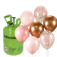 Helium & 28 Pink / kobber Balloner - Helium til balloner og heliumsæt