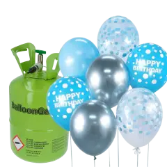 Helium & 28 Blå fødselsdag Mix - Helium til balloner og heliumsæt