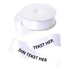 Hvidt bånd med personlig tryk - 50 mm. - Rød student pynt