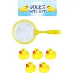 Net og 5 badeænder ca. 4 cm - Gul-tema