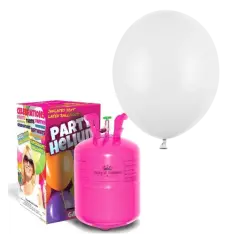 HELIUM OG 50 HVIDE BALLONER - Helium til balloner og heliumsæt