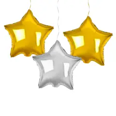 Stjerneformede Folieballoner – 3-pak i Guld og Sølv - Nytårsballoner
