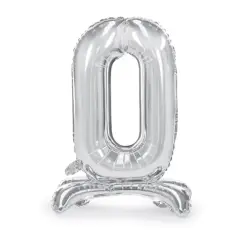 Stående Folieballon Nummer "0", Sølv – 70 cm - Folietal