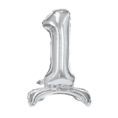 Stående Folieballon Nummer "1", Sølv – 70 cm - Folietal
