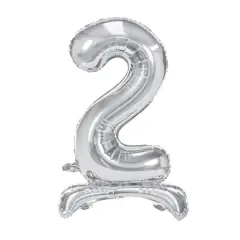 Stående Folieballon Nummer "2", Sølv – 70 cm - Folietal
