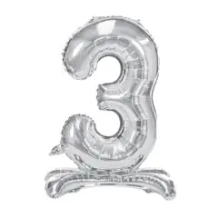 Stående Folieballon Nummer "3", Sølv – 70 cm - Folietal