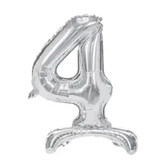 Stående Folieballon Nummer "4", Sølv – 70 cm - Folietal