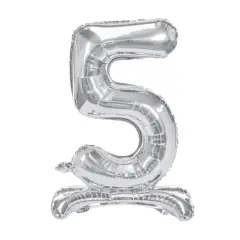 Stående Folieballon Nummer "5", Sølv – 70 cm - Folietal