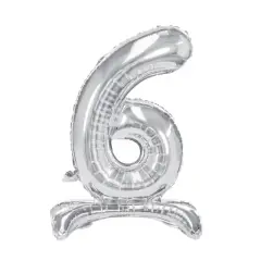 Stående Folieballon Nummer "6", Sølv – 70 cm - Folietal