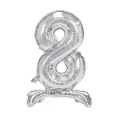 Stående Folieballon Nummer "8", Sølv – 70 cm - Folietal