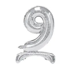 Stående Folieballon Nummer "9", Sølv – 70 cm - Folietal
